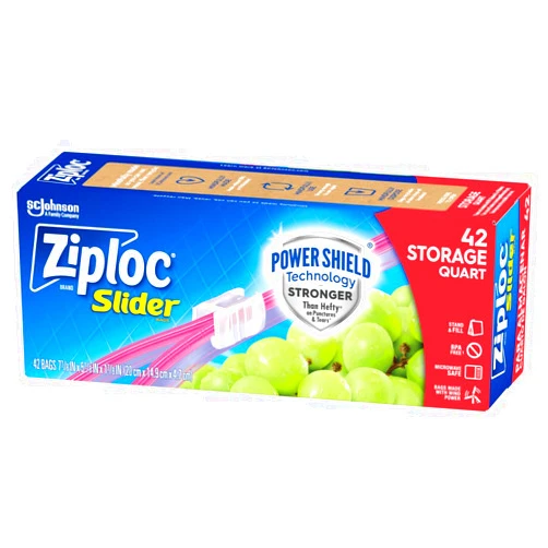Ziploc Quart Food Storage Slider Bags, Power Shield Technology for More Durability, 42 Count