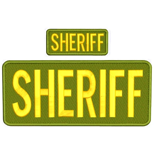 JumpingLight Sheriff Embroidery Patch 4X10 and 1.5X4 Hook ONBACK OD/Gold - Embroidery Patch for Jacket Hat Backpack