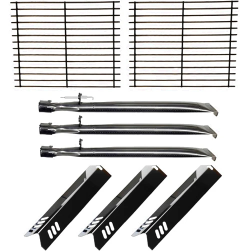 Quickflame Master Cook 3 Burner Grill Repair Kit - Set of Two Porcelain Coated Cooking Grid,Three Porcelain Steel Replacement Heat Plates & 3 Stainless Steel Burners for Master Cook 3 Burner Grill Model