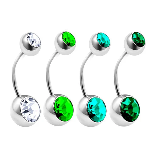 MATIGA 4Pcs Surgical Steel 14 gauge Belly Button Rings Piercing Jewelry Ear Lobe Earring navel 8mm 5mm Crystal More Choices