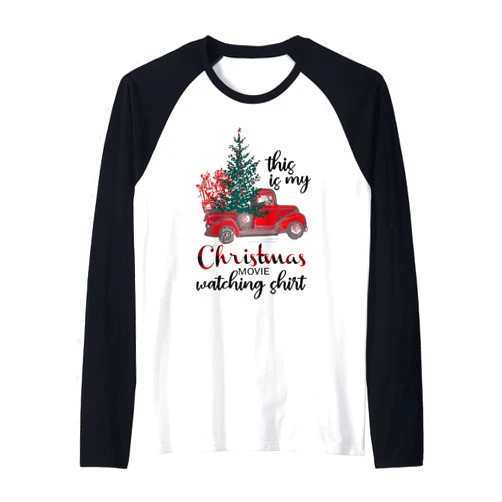 Family Matching Christmas Pajamas This Is My Christmas Movie Watching Shirt Vintage Red Truck Raglan Baseball Tee