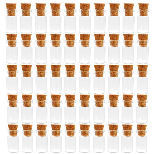 Super Z Outlet Mini Tiny Clear Glass Jars Bottles with Cork Stoppers for Arts & Crafts, Projects, Decoration, Party Favors - Size: 18mm x 10mm Diameter (50 Pack)
