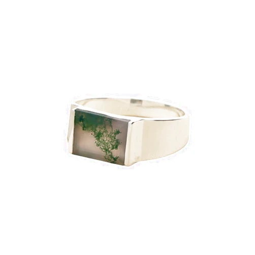 MOUNTJEWELS Natural Moss Agate Ring, 925 Sterling Silver Ring, Moss Agate Mens Ring, Birthday Gift For Him, Promise Ring, Men's Statement Ring