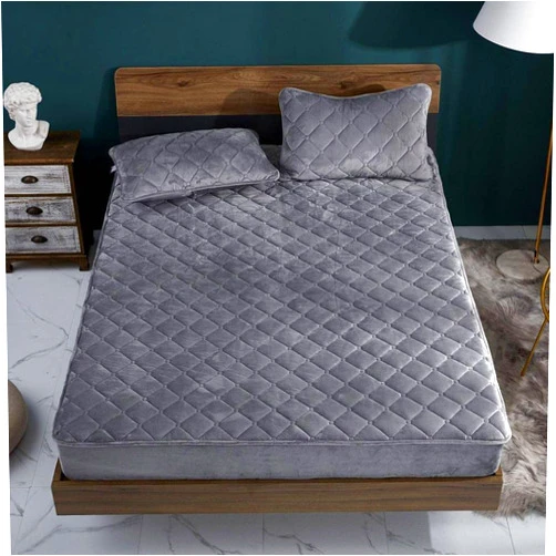 CFYCYHDZHT Fitted Sheet Full Mattress,Autumn Winter Thick Quilted Crystal Velvet Deep Pocket Fitted Sheets, Bedroom Warm Solid Color Mattress Protector Grey 120200cm+15cm