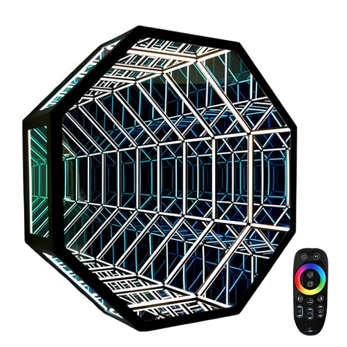 STNFBEG Infinity Tunnel Mirrors Lamp Remote Control Geometric RGB Colour Changing Wall Decor 3D Octagon Infinity Wall Mirror for Bedroom Children's Room Decor (12in)