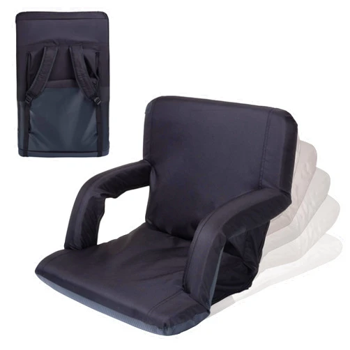 PICNIC TIME Ventura Portable Reclining Stadium Seat with Back Support, Folding Bleacher Chairs with Back and Cushion, Thick Padded Stadium Seat, Armrest, and Six Backrest Positions, (Black, Standard)
