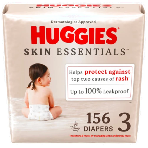 Huggies Size 3 Diapers, Skin Essentials Baby Diapers, Size 3 (16-28 lbs), 156 Count (3 Packs of 52)