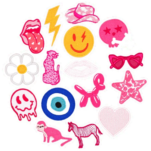 Winrase 16pcs Pink Series Love Iron on Patches Embroidered Motif Applique Deco Sew on Patches Lightning Embroidered Patches for DIY Clothes,Dress,Jeans, Caps, Arts Craft Sew Making (Pink Series 16pcs)