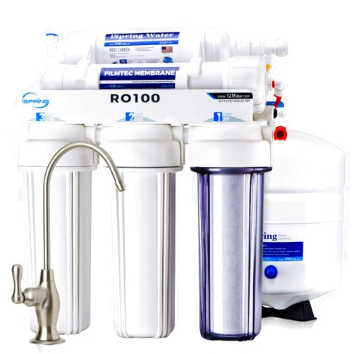 iSpring RO100 Under Sink 5-Stage Reverse Osmosis Drinking Water Filtration System High Capacity 100 GPD Fast Flow, 1:1 Pure to Waste Ratio, US Made Filters