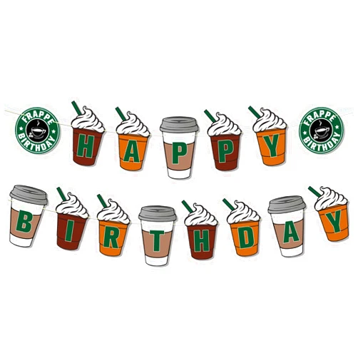 Ushinemi Coffee Party Decorations Frappe Happy Birthday Banner Coffee Cafe Birthday Party Supplies