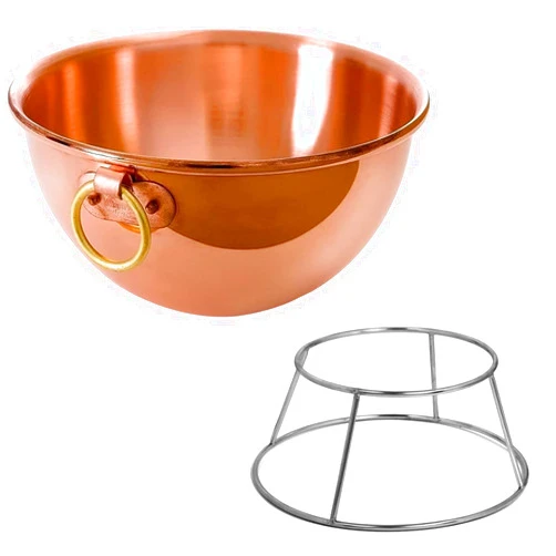 Mauviel M'Passion Copper Egg White Beating Bowl With Ring And Stainless Steel Support Stand, 9.45-In, Made in France