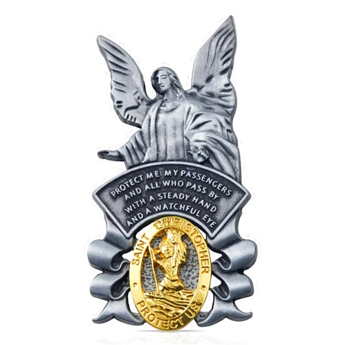 Fanhostco Guardian Angel Car Visor Clip, St Christopher Medal for Car Saint Christopher Visor Clip, Bless Driving Safety Religious Gift