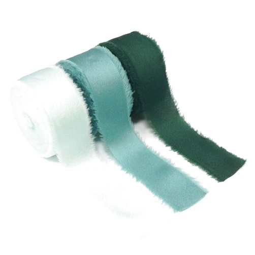 Altier Frayed Satin Silk Ribbon 1 inch x 10 Yards x 3 Rolls Mint Dusty Sage Dark Green Handmade Wedding Invitation Bridal Bouquets Gift Wrapping Basket Holiday Christmas Décor