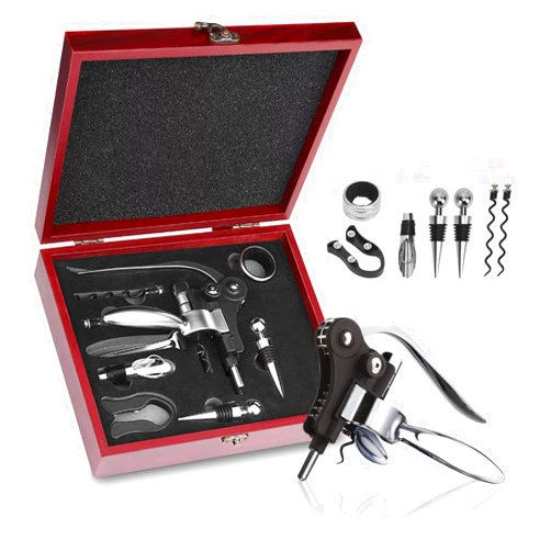 Qdreclod Wine Bottle Opener Gift Set for Wine Lovers, 8 PCS Corkscrew Wine Opener with Wood Case, Stainless Steel Wine Opener manual, Wine Opener Kit for Christmas Birthdays Wedding Wine Gift Set