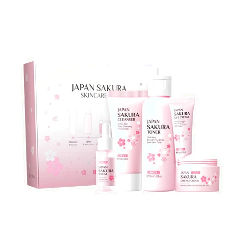 LAIKOU Skin Care Set JAPAN SAKURA Women Beauty Gift Sets Skin Care Kit with Cleanser, Toner, Serum, Eye Cream, Face Cream Travel Kit for Women Teen Girls Mom Daughter Birthday TSA-friendly Sizes 5pcs