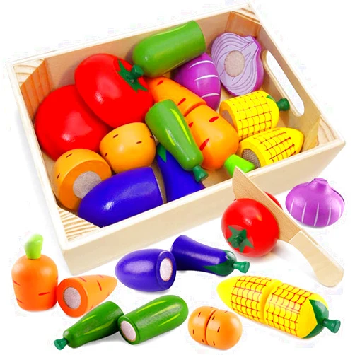 Airlab Wooden Play Food for Kids Kitchen Toys for Toddlers Cutting Pretend Toy Food Wooden Fruits Vegetables Gift for Boys Girls Educational Toys