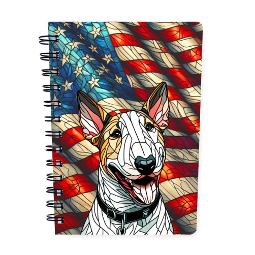 Ninety3POD Patriotic Bull Terrier Stained Glass Portrait American Flag Spiral Bound Journal Bully Dog Breed Lovers Gifts Idea 5x7in Spiral Notebook - 010
