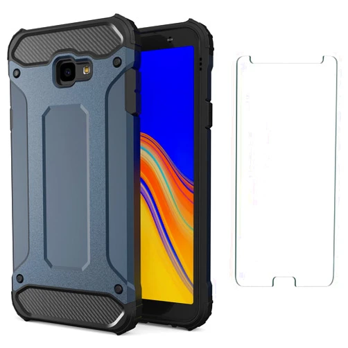 Asuwish Compatible with Samsung Galaxy J3 Luna Pro J 3 Prime 2017 Emerge 3J Eclipse Mission and Tempered Glass Screen Protector Accessories Dual Layer Phone Cases for Glaxay S327VL Women Men Navy Blue