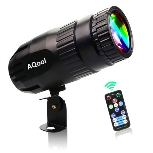 AQOOL Pinspot Light, AQool Mini 15W Mirror Ball Spotlight, Super Bright RGBW LED Beam Pinspot Lights, Remote Control Stage Lighting for DJ Disco Band Dance Party Show Bar Club Wedding