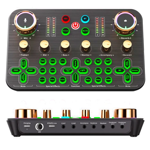 Facmogu K600 Gaming Audio Mixer, Streaming Audio Mixer with XLR Microphone Support, DJ Mixer Built-in 48V Phantom Power, Live Sound Card for PC Phone Live Streaming Podcasting Karaoke Tiktok YouTube