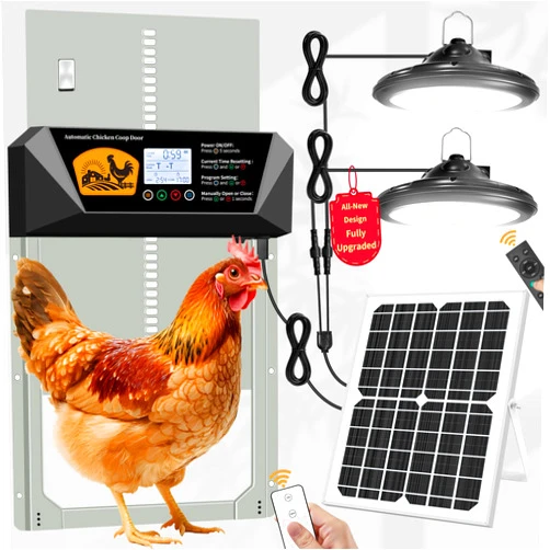 YQuiet Automatic Chicken Coop Door with Timer & Remote Control, Solar Powered with Dual Lights, 16”x12” Door, Anti-Pinch Alarm, Waterproof Aluminum, 5-Year Warranty for Poultry