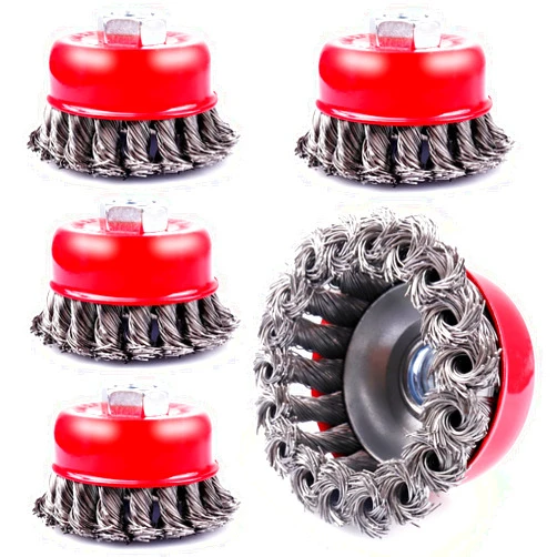 LSTOPGO 5 Pack 3 Inch Knotted Wire Cup Brush for 4 1/2 Angle Grinder,5/8 Inch-11 Threaded Arbor,0.02 Inch Carbon Steel Wire,Wire Brush for Rust,Corrosion,Paint Removal (5 Pack 3 Inch)