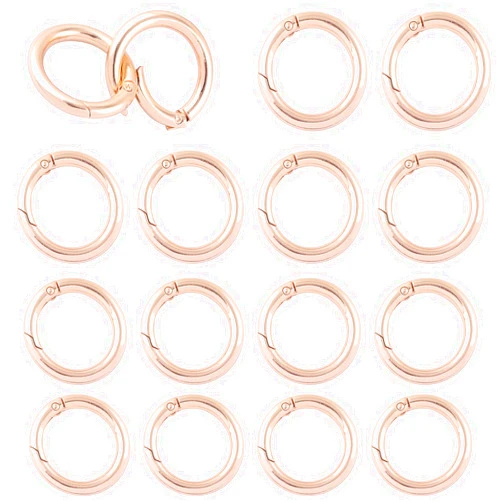 NIWONS Light Gold Spring O Rings Spring Snap Clip Hooks Trigger Buckle Connector Metal Split Rings for Keychain Bag Purse Accessories 24pcs