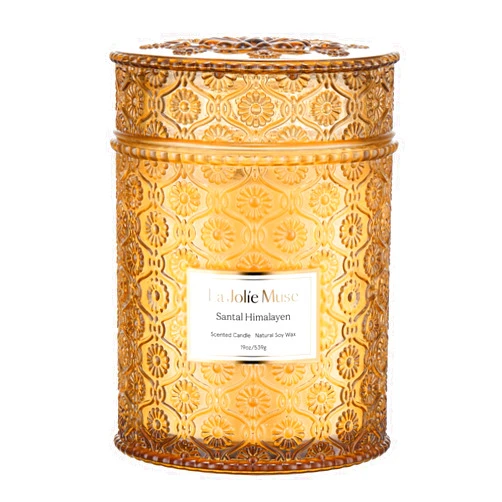 LA JOLIE MUSE Sandalwood Candle, Wood Wicked Large Candle for Home Scented, Scented Candle Gifts for Men&Women, Long Burning Glass Jar Candle, Santal Himalayen