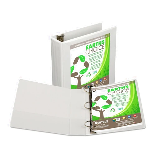 Samsill 18987 Earth's Choice Biobased + Biodegradable Round Ring View Binder 3-Inch Cap White