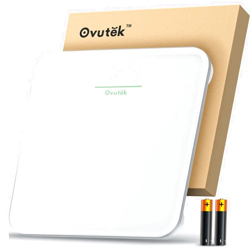 OVUTEK Bathroom Scale for Body Weight, Highly Accurate Digital Weighing Machine for People, Upgraded Batteries Included, Compact Size, LED Display, Physician Scale with Sturdy Tempered Glass, 400lb