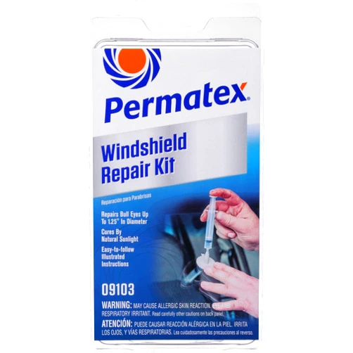Permatex 09103 Automotive Windshield Repair Kit For Chipped And Cracked Windshields. Permanent Air-Tight Repairs, With Repair Syringe & Plunger, 9-piece Kit