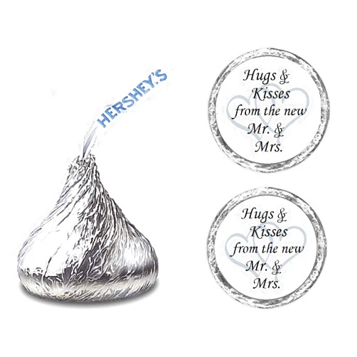 RokAPary 324 Hugs and Kisses from The New Mr. & Mrs. with Interlocking Hearts Wedding Stickers, Chocolate Drops Labels for Bridal Shower Engagement Party Decorations, Kiss Favors Decor. Made in USA (Silver)
