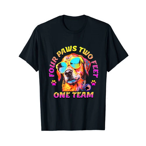 BizzyflyUSA Four Paws Two Feet Team Service Dog Assistance Guide Handler T-Shirt