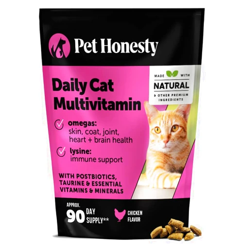 Pet Honesty Cat Multivitamin Chews - Cat Treats for Health + Immune, Joint Support, Skin & Coat, and Digestion - Omega 3s, Lysine & Probiotics for Cats, Vitamins for Cats - Chicken (90-Day Supply)