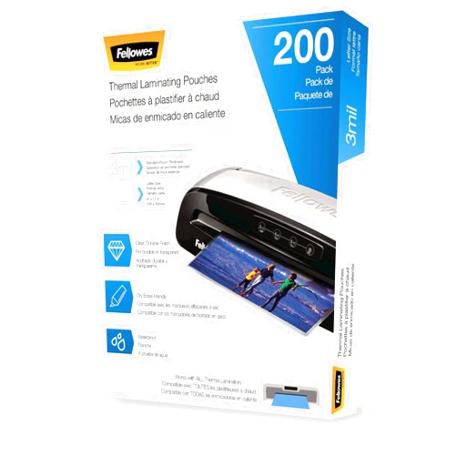 Fellowes Thermal Laminating Sheets, 3mil Letter Size Pouches, 9 x 11.5, 200 Pack, Clear (5743401)
