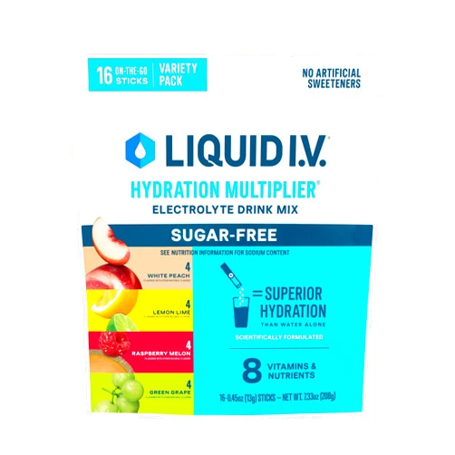 Liquid I.V.® Hydration Multiplier Sugar-Free Variety Pack - Raspberry Melon, Lemon Lime, White Peach, Green Grape | Electrolyte Powder Drink Mix | 1 Pack (16 Servings)