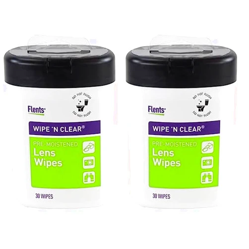 Flents Wipe 'n Clear Lens Cleaning Wipes Canister, Anti-Streak, Fast Drying, 30 Wipes (Pack of 2)