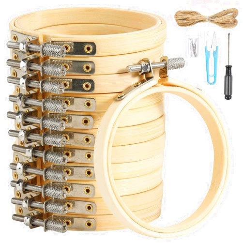 BigOtters 12PCS 3 Inch Embroidery Hoops, Adjustable Bamboo Circle Cross Stitch Hoop Ring Bulk Wholesale for Home Ornaments Art Craft Handy Sewing DIY Favor