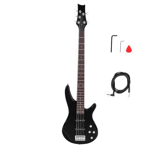 Ktaxon 5 String Electric Bass Guitar, Full Size Standard Right Handed Rosewood Fretboard Bass Kit with Strap, Cable, Pick, Wrench Tool (Black)
