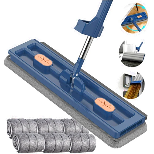 Generic Strealinem Mop, 24New Style Large Flat Mop with Bucket,Strealinem Mop with 6 Microfiber Pads,Independent Liquid Tank and Drainage Scraper,360 Rotating Wet and Dry,Thickened EVA Wiper Strip (Blue-A)