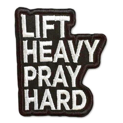 VIBLYSTIC Lift Heavy Pray Hard Patch, Funny Inspirational Christian Religious Quote Iron On Embroidered Patches for Caps, Bags, Backpacks, Jackets, Uniform Weightlifting Gym Patch Gifts for Her Him 3 Inches
