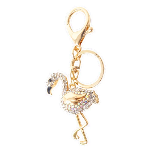 Honbay 1PCS Rhinestone Flamingo Keychain Sparkling Bird Keyring Decor Pendant in A Box for Bag Purse Wallet (Silver)