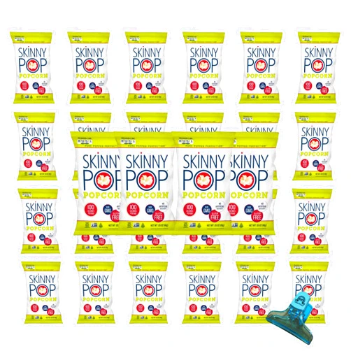 GhosTriseS Skinny Pop popcorn Individual bags, Original Flavor - 30 pack popcorn healthy snacks, 0.65 oz popcorn packets with our Clip Bag by GhosTriseS