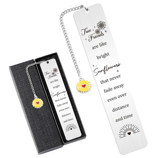 Zaamwoyy Friendship Gifts for Women, Sunflower Gifts for Best Friend, Mental Bookmark Gifts, Long Distance Best Friend Gifts, Christmas Birthday Gifts for Him Her, Friendship Bookmark for Book Lover