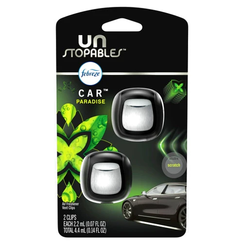 Febreze Vent Clip Car Air Freshener, Odor Eliminator, Unstopables Paradise Scent, 2 CLIPS
