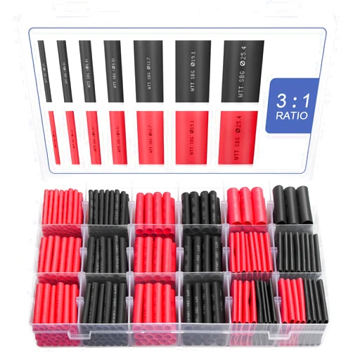 Sopoby Heat Shrink Tubing Kit - 3:1 Ratio Adhesive Lined, Marine Grade Shrink Wrap - Automotive Industrial Heat-Shrink Tubing - Black, Red - 400 PCS