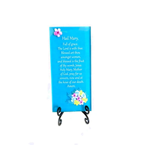 Lifeforce Glass The Hail Mary Prayer Inspirational Glass Plaque. A Beautiful Prayer To the Blessed Mother, A Wonderful Gift For a Catholic Family. Folding Easel Included. By Lifeforce Glass. Dark Teal.