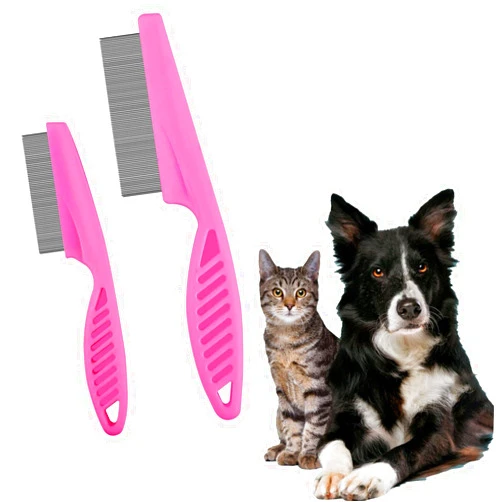 Booge 2 Pcs Multifunctional Pet Hair Comb Tear Stain Removal, Flea Brush for Cats Dog Combs Tooth Stainless Grooming Massage Comb Dog/Cat Lice Comb Pets Grooming Comb Kit for Small Dogs Puppies, Pink