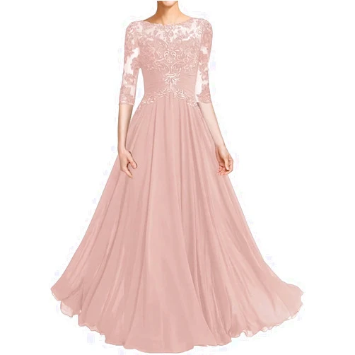Jutmet Mother of The Bride Dresses A-line Long Lace Bodice Appliques Chiffon Formal Dresses Evening Dresses 3/4 Sleeves Gown