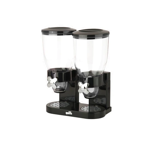 Honey-Can-Do Zevro Essential Dual-Control Dry Food Dispenser – Effortless & Organized Storage for Cereal, Dog Food, or Snack Dispenser for All Kinds of Treats, 17.5 oz Each Capacity, Black/Chrome